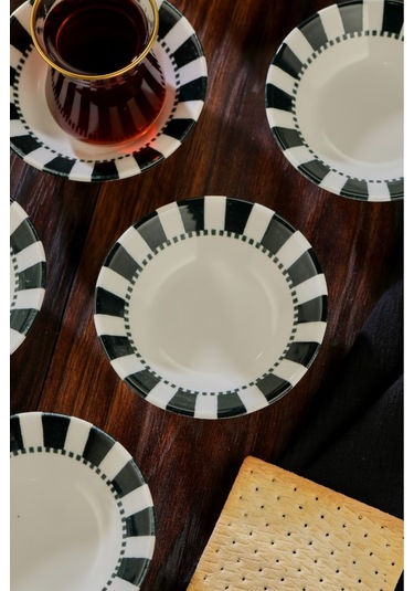 Cooker 6'lı Desenli Porselen Çay Tabağı Siyah