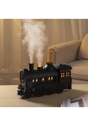 Honeybeeshop Siyah Usb Mini Tren Tasarımı Yağ Difüzörü 2 Işık Soğuk Buhar Çift Püskürtme Modu Ev Ofis