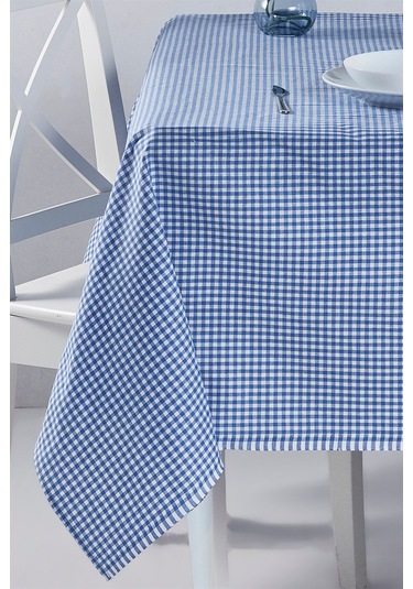 Kareli Desen Pötikareli Masa Örtüsü Mavi