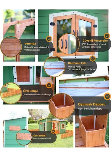 Mandu Ahşap Bahçeli Modern Playhouse Oyun Evi