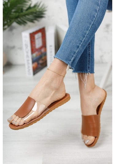 Rose Şeffaf Kadın Terlik Açık Ev Terliği Taba