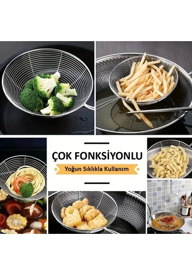 Mybru Metal Kevgir, Kızartma Haşlama Süzgeci Orta Boy Çok Renkli