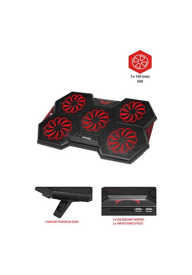 Frisby FNC-5252B GP4 E-Sport Desing 5 Fanlı Ledli 15"-17" Uyumlu Notebook Soğutucu