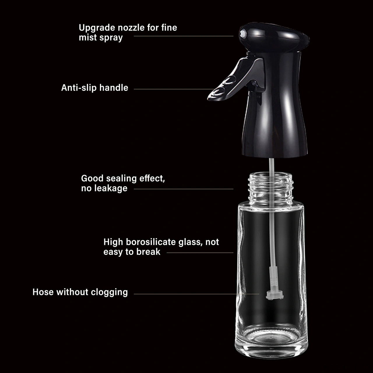 Youtek Siyah Cam Yağ Spreycisi 200ml - İnce Buharlı Nozzle, Anti Kayma Tabanlı, Mutfak, Izgaralar İçin Soya Sos, Sirke Depolama Ve Kontrolü Çok Renkli