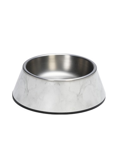 Beeztees Dbl Köpek Mama Su Kabı, Mat Paslanmaz Çelik, Beyaz Mermer Görünümlü, 14cm, 160ml