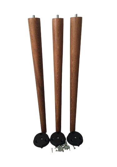 3 Adet Ceviz Vernikli Konik Ahşap Masa Ayağı 70 Cm Açılı Aparat Ve Montaj Vidası Dahil Kayın Ağacı