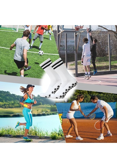 Youmex Beyaz 3'lü Paket Futbol Çorapları - Nem Emici, Nefes Alıcı Ve Kayma Engellendiği Poliester Ürün Beyaz