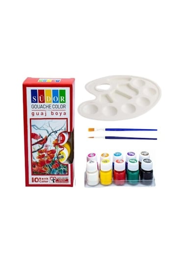 Guaj Boya Seti ,Palet + İpek Fırçalı 10 x 25 ML Çok Renkli