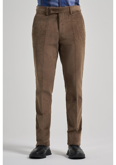 Koyu Bej Pamuklu Yandan Cepli Comfort Fit Kadife Pantolon 1003245160 KOYU BEJ