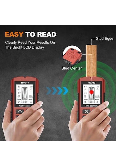 Honeybeeshop El Tipi Duvar Dedektörü Kırmızı Saplama Sütun Braketi Metre Dijital Dedektör Ahşap Tarayıcı