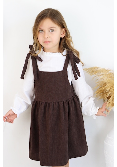 Fitilli Kadife Elbise İkili Takım kahverengi