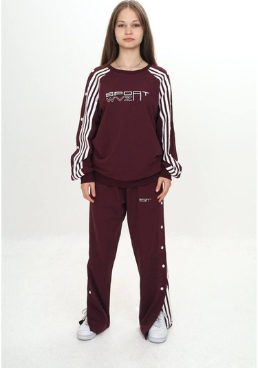 Unisex Çocuk 2 İplik Çıtçıtlı Alt&üst Eşofman Takımı %100 Pamuk Rahat Kalıp-299-eşt-0006 MÜRDÜM