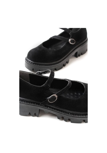 Siyah Süet Günlük Yüksek Tabanlı Loafer Ayakkabı Siyah