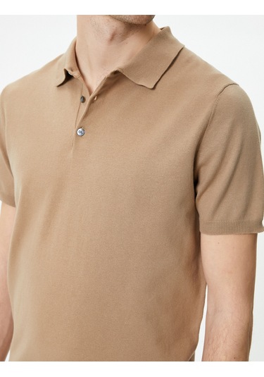 Koton Polo Yaka Triko Tişört Kısa Kollu Düğmeli Deve Tüyü 4sam70009ht Taba