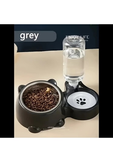 Hightower Gri Otomatik Kedi Köpek Mama Ve Su Kabı Paslanmaz Çelik Kaymaz Tasarım