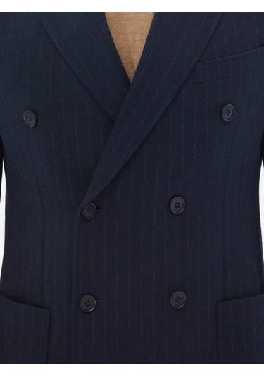 Lacivert Çizgili Modern Fit Örme Ceket Lacivert