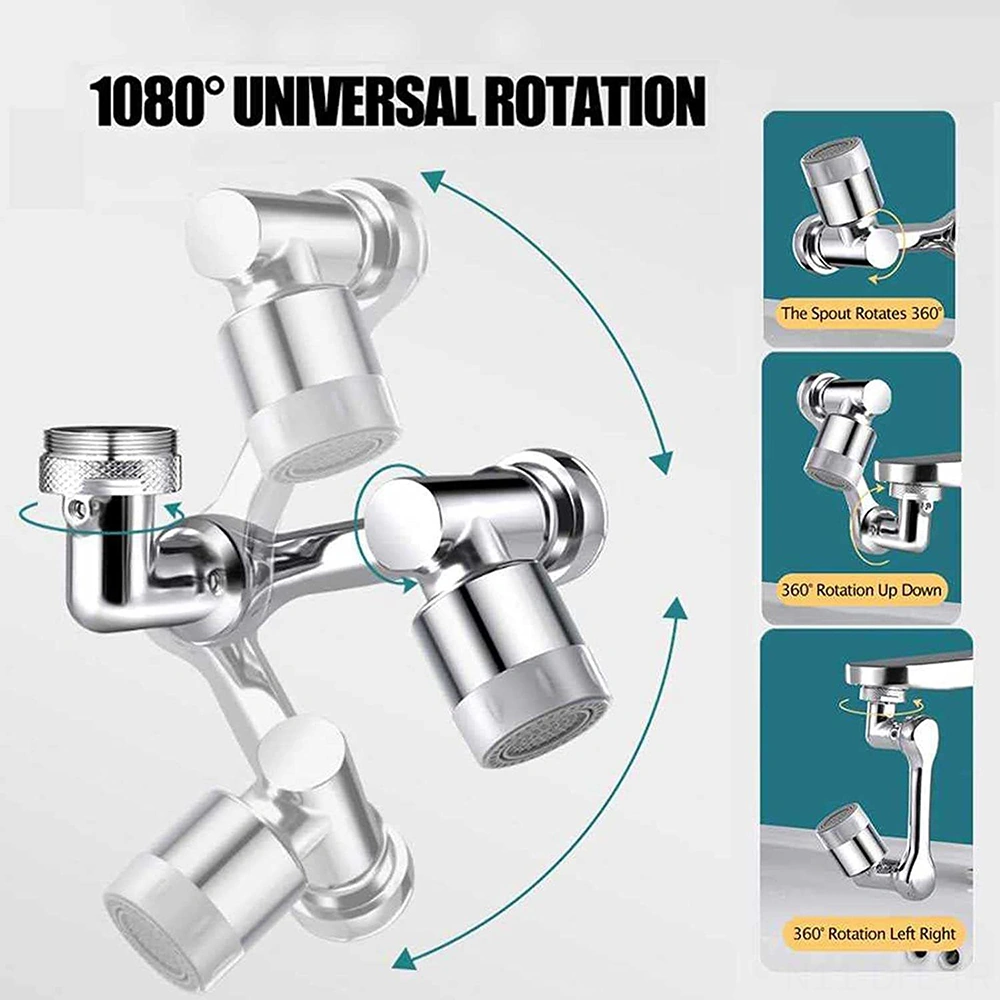 Dofolink Gümüş Ev Fıçısı Uzatıcı - 3x360 Döner Mekanik Kolu, Duvarlı Ve Köpürtü Modlu Çift Su Akışı Gümüş