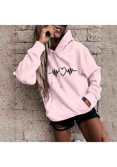 Kaixinjiuhao Kadın Moda Rahat Eğlenceli Baskı Kapşonlu Kazak Gevşek Spor Üstleri Kazak Pembe Kaixinjiuhao Kadın Moda Rahat Eğlenceli Baskı Kapşonlu Kazak Gevşek Spor Üstleri Kazak Pembe