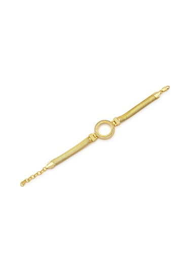 Altın Kaplama İmitasyon Zirkon Taşlı İtalyan Çeyrek Çerçeve Bileklik Blk-1172 Altın