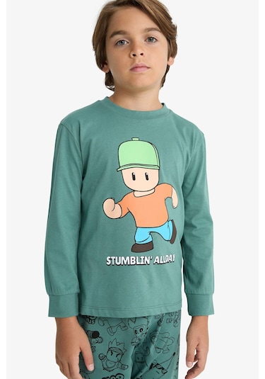 Defacto Erkek Çocuk Stumble Guys Pijama Takımı Uzun Kollu Üst Uzun Alt F5176a825augn469 Yeşil