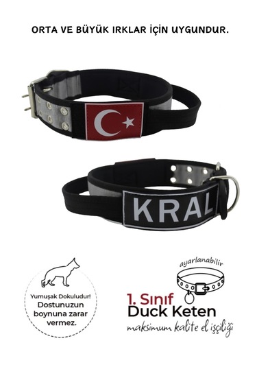 İsimli Bayraklı Elcikli Yumuşak Köpek Boyun Tasması Gri Gri - Siyah
