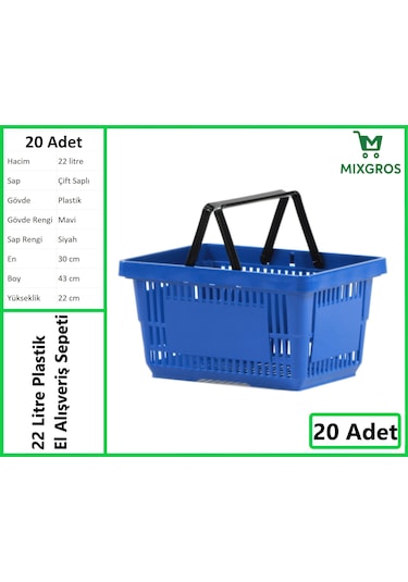 Plastik Market Alışveriş El Sepeti 22 Litre Mavi 20 Adet Mavi