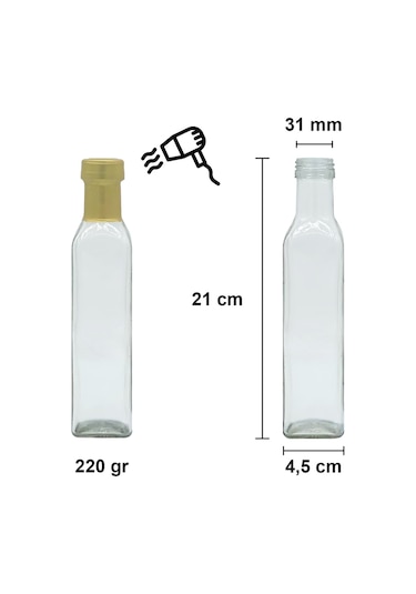 Afracam Maraska Şeffaf 250 ML Cam Şişe Kapak Kapüşon 8 Adet