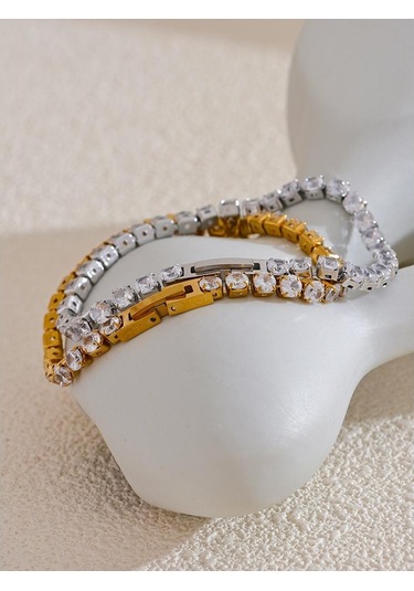 Altın Eetit 4mm Yüksek Kaliteli Parlak Kübik Zirkonya Zincir Bilek Bilezik Bileklik Kadınlar İçin Paslanmaz Çelik Zarif Premium Takı Yeni Altın