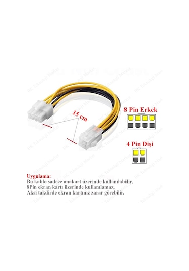 Atx 4Pin Dişi Eps 8Pin Erkek Güç Kablosu Adaptörü Cpu Güç