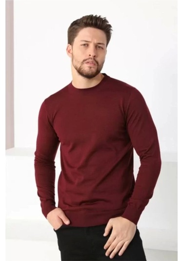 Blacktree Unisex Uzun Kol Biskilet Yaka Dokuma Triko - Bordo Bordo