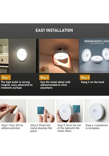 Chuangyinshop Sarı Yuvarlak Hareket Sensörlü 8 Led Usb Dolap Koridor Ofis Aydınlatma