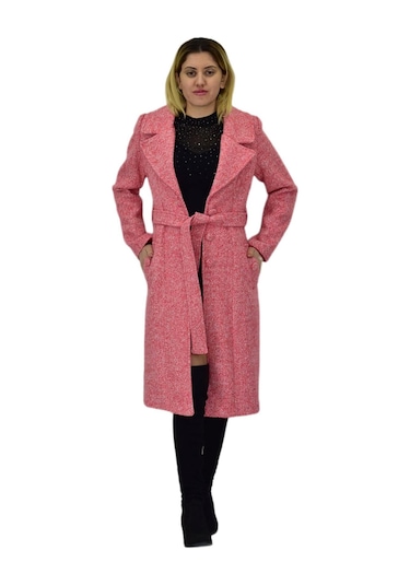 Kadın Pıtırcık Uzun Kaşe Kaban Bgl-st04121 Nar Çiçeği