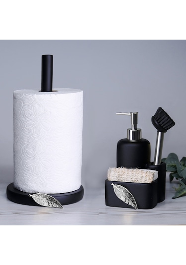 Leaf Fırçalı Sıvılı Süngerlik Siyah Gümüş