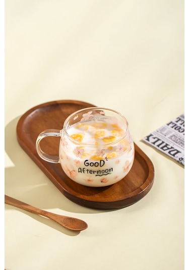 Porsima 2089-1 2li Borosilikat Isıya Ateşe Dayanıklı Cam Kulplu Çay Bardağı Kahve Bardak Kupa Pembe 400 Ml Şeffaf