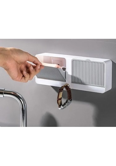 Kangvka Duvar Montlu Sabunluk, Beyaz, İki Bölmeli, Deliksiz, Otomatik Süzme, Ev/banyo/mutfak Kullanıma Uygun Beyaz