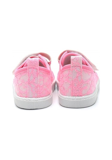 Çift Cırtlı Dantelli Keten Spor Çocuk Ayakkabısı-pembe-f-4005 Pembe
