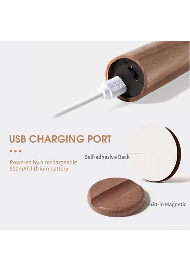 Konesam Akıllı Hareket Ve Işık Sensörlü Duvar Lambası - Beyaz Mum Işığı, Usb Şarj Edilebilir, Manyetik Ve Geri Çekilebilir - Doğal Ahşap Ve Akrilik, Ev/ofis Kullanıma Uygun Haki