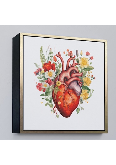 Ahşap Çerçeveli Çiçeklerle Çevrili Kalp Tablosu - Doktor Hediyesi-8326