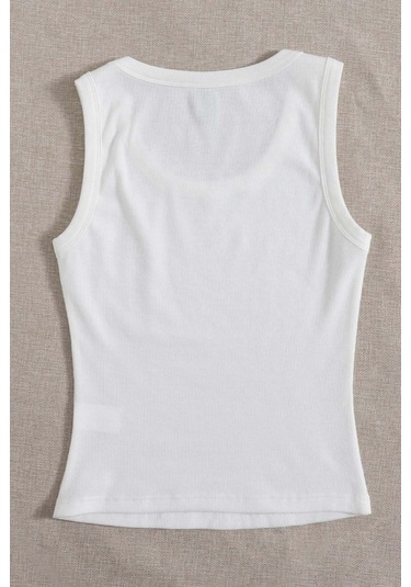 Merry See Düz Renk Kadın Kolsuz Bluz Crop Top Beyaz