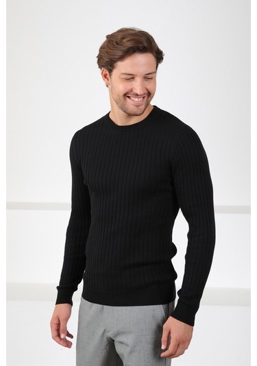 Ferraro Siyah Bisiklet Yaka Fitilli Erkek Kazak Siyah