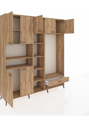 Hyperion Dolap 11 Raflı Tek Çekmeceli 7 Kapaklı 220x44x243 Çam-çam/çam Atlas Çam/atlas Çam
