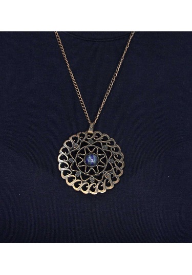 Doğal Taş Labradorit Doğal Taşlı Yuvarlak Model Antik Kadın Kolye Euk47lps Mavi