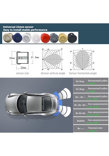 Mavi Hippcron Araba Park Sensörü Kiti 2 Sensörler 22mm Led Ekran Ters Radar Ses Uyarı Göstergesi Sistemi 8 Renk