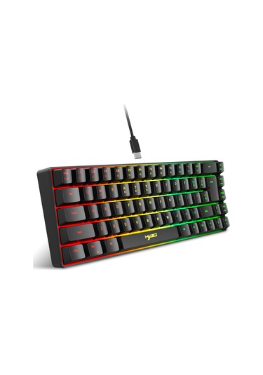 Hxsj V200 Kablosuz Rgb Arka Işık Mekanik Klavye 68 Tuşlu, Kablolu Uzunluk: 1.7m Kırmızı