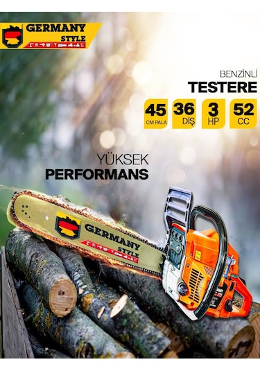 Germanystyle Grm-9063 3 Hp Benzinli Ağaç Kesme Motoru Bıçkı 52 Cc