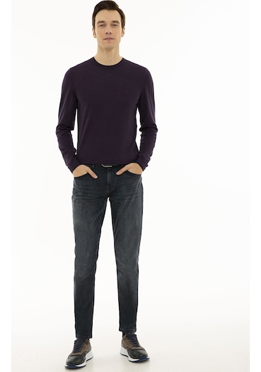 Cacharel Mor Slim Fit Bisiklet Yaka Basic Triko Kazak Pembe