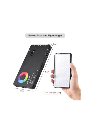 Andoer Pocket Rgb Video Işığı Led Dolgu Işığı Paneli Siyah Siyah