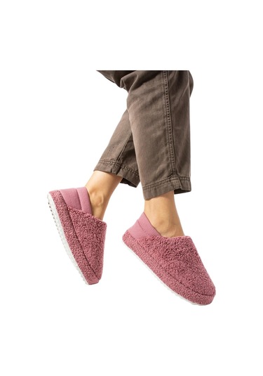 Kadın Lastikli Kaymaz Taban Peluş Havlu Kumaş Ev Ayakkabısı Panduf Pembe-pembe Pembe