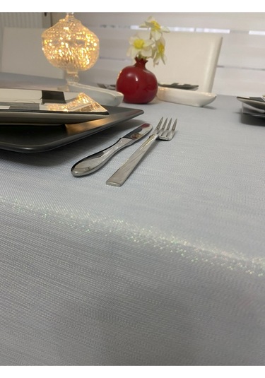 Dantel Detaylı Simli Dertsiz Masa Örtüsü Gri