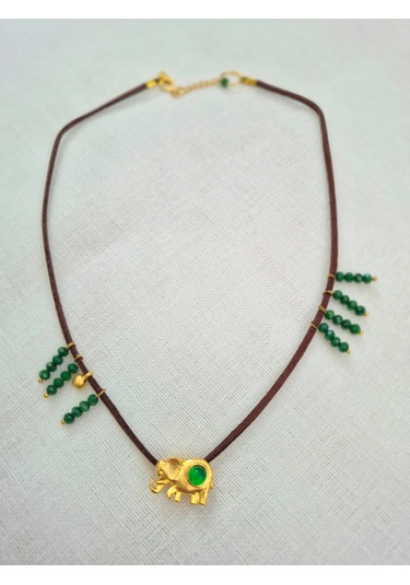 Kahve Süet Deri Fil Bayan Kolye